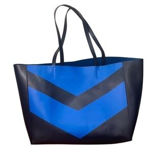Tory Sport Navy Royal Blue‎ Chevron Leather Tote Bag Large Shoulder Bag